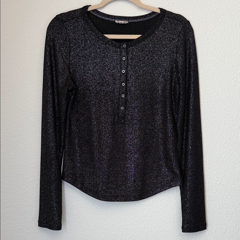 Pilcro Anthropologie Andie Ribbed Spotlight Henley LongSleeve